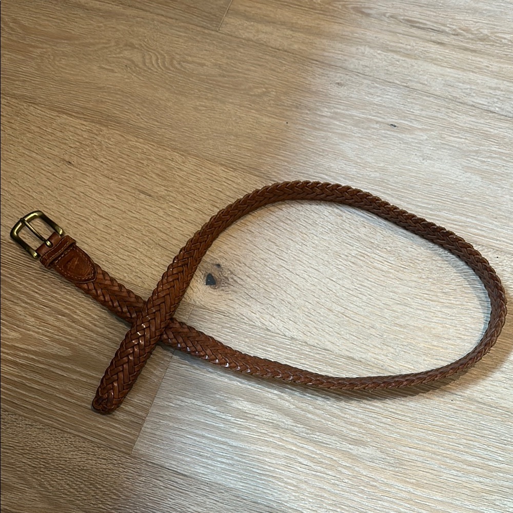 Brown Braided Genuine Leather Belt with Brass Buckle
